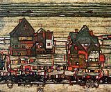 Egon Schiele Houses with Laundry Suburg II painting